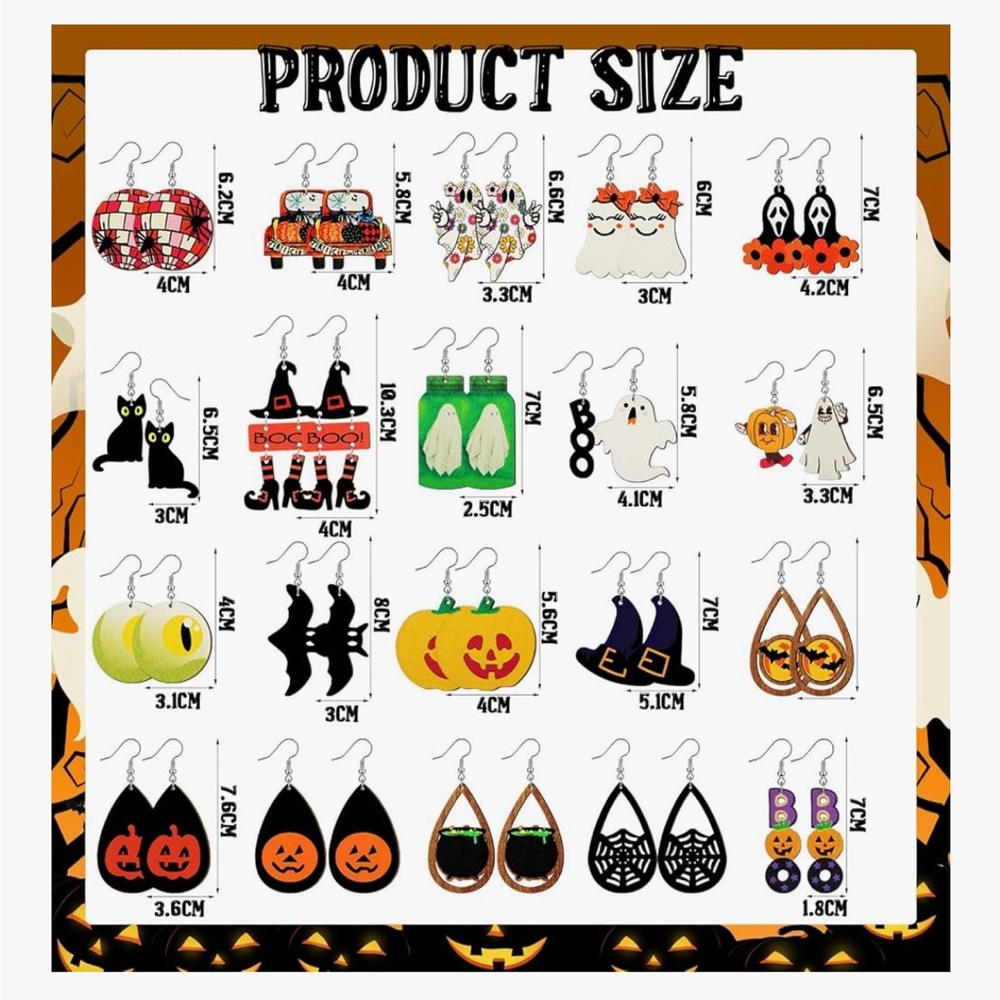 Wooden Halloween Earrings (Choose 1) - Picture 2 of 9